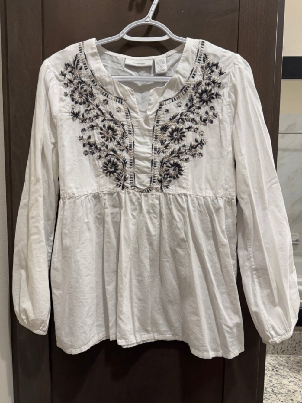 Dress Barn White Embroidered Blouse Size S